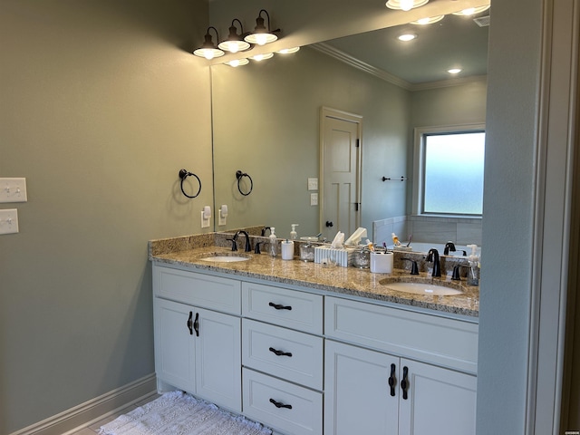 1910 Josh Dr, Conway, AR 72034 - bathroom featuring double vanity, crown molding, and a bathtub