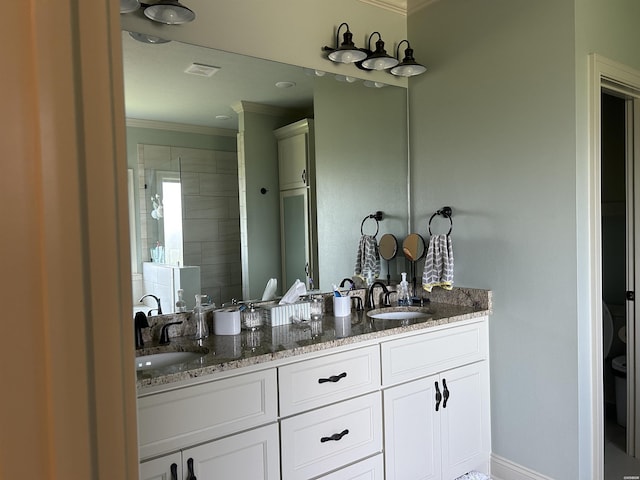 1910 Josh Dr, Conway, AR 72034 - bathroom with ornamental molding, double vanity, and a stall shower