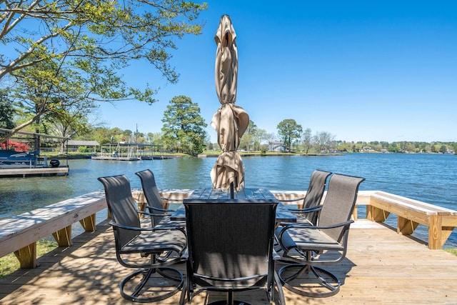 dock area with a water view