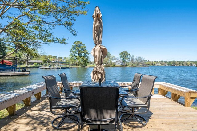 dock area with a water view