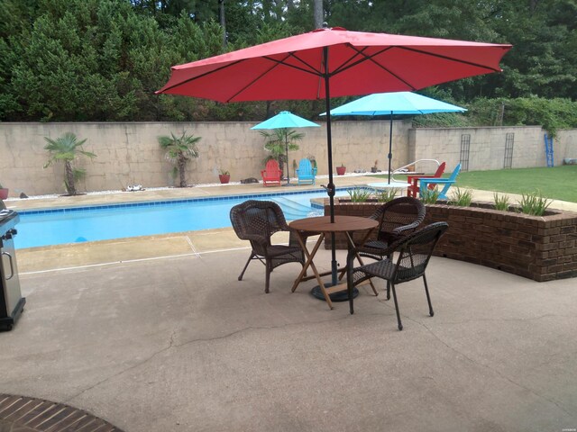 view of pool with a patio area, a fenced backyard, and a fenced in pool