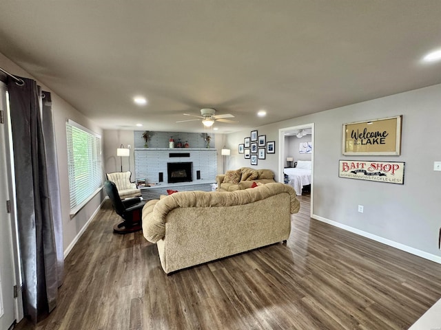 115 Ledgerock Rd, Hot Springs, AR 71913 - living area featuring baseboards, a ceiling fan, dark wood-type flooring, and recessed lighting