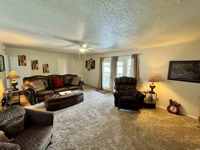 115 Ledgerock Rd, Hot Springs, AR 71913 - living area featuring a textured ceiling, a ceiling fan, and carpet flooring