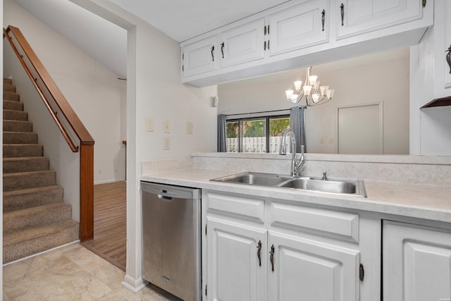 12 Beldoir Ct Unit 12, Hot Springs, AR 71901 - kitchen featuring dishwasher, light countertops, a chandelier, and white cabinets