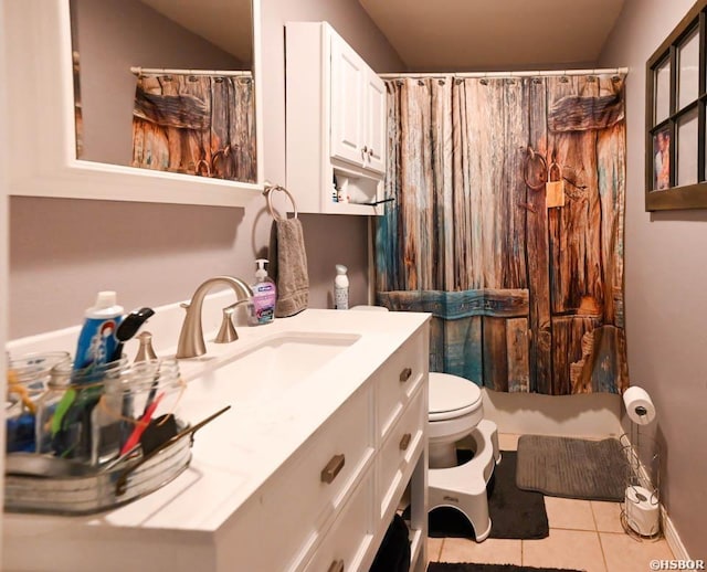 142 Taylor Loop, Oden, AR 71961 - bathroom with toilet, tile patterned floors, vanity, and curtained shower