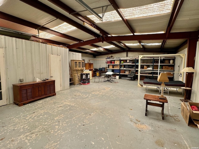 garage with metal wall