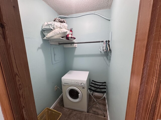 210 Aberina St Unit E4, Hot Springs, AR 71913 - clothes washing area with carpet floors, laundry area, a textured ceiling, and washer / clothes dryer