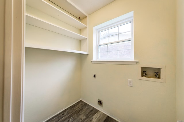 221 San Juan Dr, Hot Springs, AR 71913 - laundry area with hookup for an electric dryer, hookup for a washing machine, and dark wood-type flooring