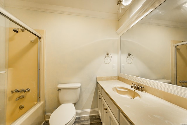 221 San Juan Dr, Hot Springs, AR 71913 - full bath with vanity, bath / shower combo with glass door, and ornamental molding