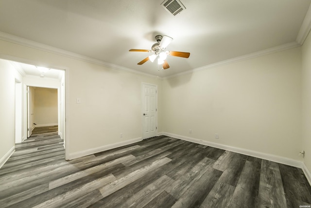 221 San Juan Dr, Hot Springs, AR 71913 - empty room with dark wood-style floors, ceiling fan, and ornamental molding