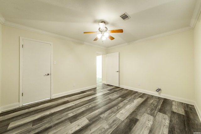 221 San Juan Dr, Hot Springs, AR 71913 - unfurnished room featuring a ceiling fan, dark wood finished floors, and crown molding