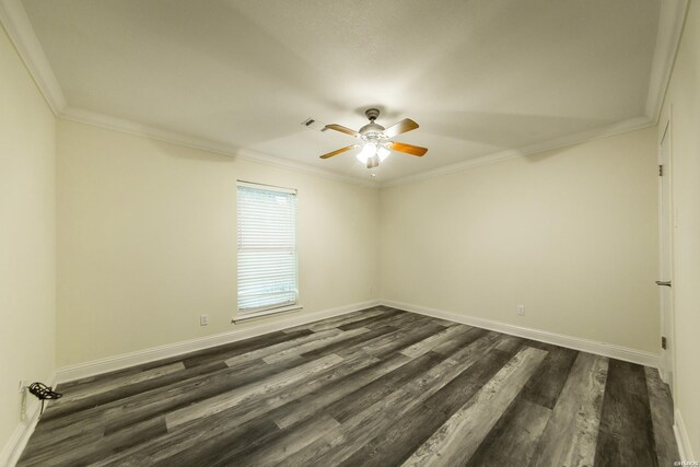 221 San Juan Dr, Hot Springs, AR 71913 - spare room featuring ceiling fan, dark wood-type flooring, and ornamental molding