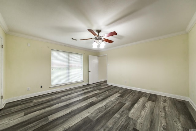 221 San Juan Dr, Hot Springs, AR 71913 - unfurnished room featuring ceiling fan, dark wood-style floors, and crown molding