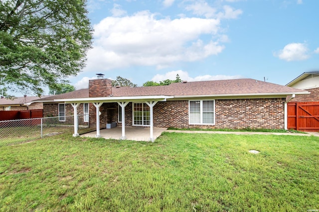 221 San Juan Dr, Hot Springs, AR 71913 - rear view of property with a patio area, a chimney, a fenced backyard, and a shingled roof