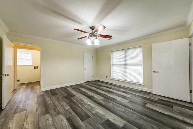 221 San Juan Dr, Hot Springs, AR 71913 - spare room featuring ornamental molding, a ceiling fan, and dark wood-style floors