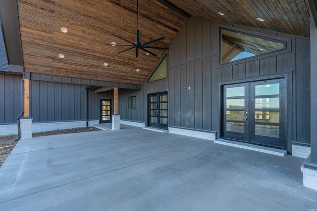 view of patio with a ceiling fan and french doors