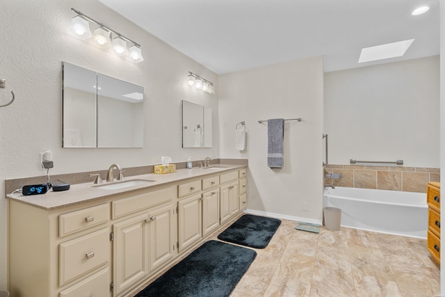 18 Escondite Ln, Hot Springs Village, AR 71909 - bathroom with a skylight, double vanity, and a garden tub