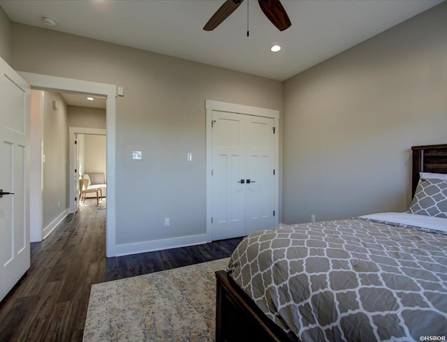 126 Luek Ln, Hot Springs, AR 71913 - bedroom with ceiling fan, baseboards, dark wood-type flooring, and recessed lighting