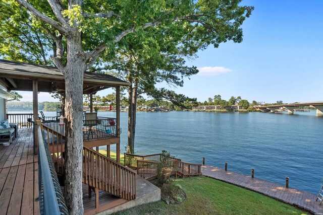 dock area with a water view