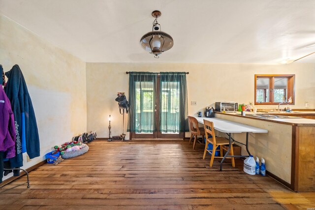 interior space with dark wood-style floors