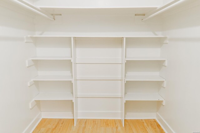 walk in closet with wood finished floors