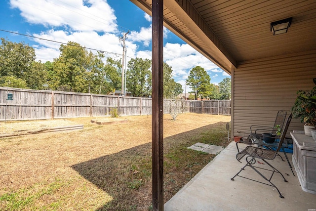 view of yard featuring a fenced backyard and a patio