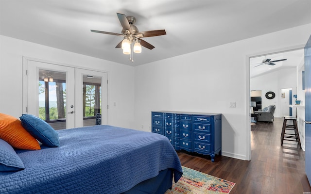 129 Mesero Way, Hot Springs Village, AR 71909 - bedroom featuring french doors, access to outside, wood finished floors, a ceiling fan, and baseboards