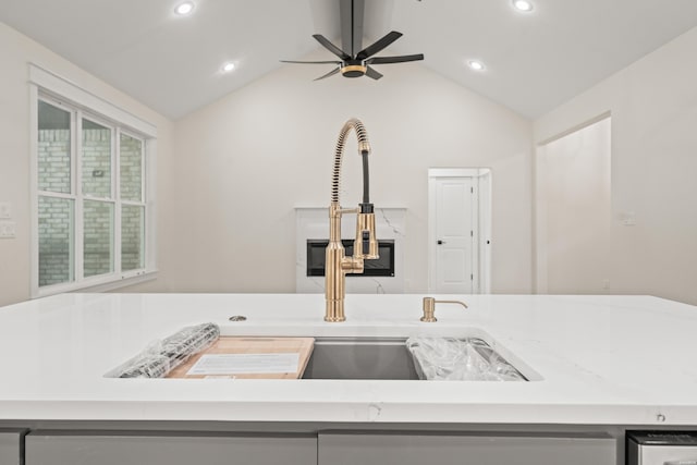 135 Ridgeway Pl, Hot Springs, AR 71901 - kitchen view of a ceiling fan, recessed lighting, and light stone countertops