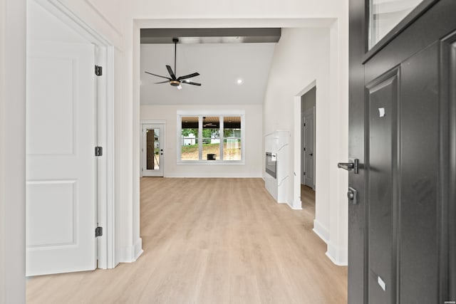 135 Ridgeway Pl, Hot Springs, AR 71901 - hall with light wood finished floors, vaulted ceiling, and baseboards