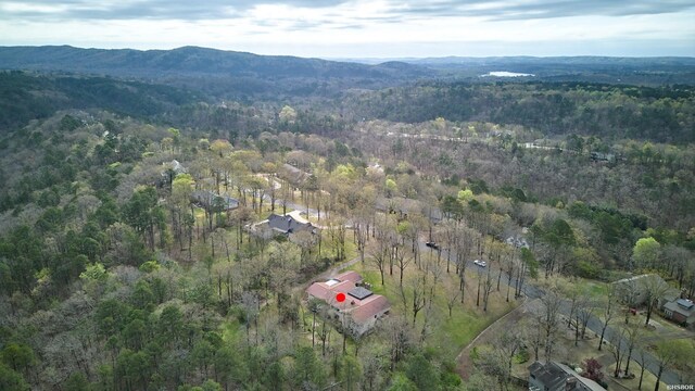 aerial view featuring a mountain view and a view of trees