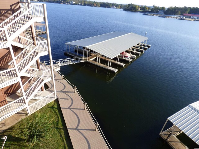 dock area featuring a water view