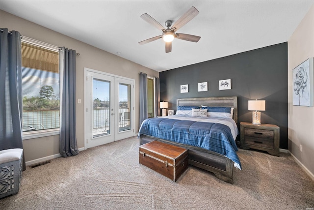 128 Kaleigh Ct Unit B, Hot Springs, AR 71913 - carpeted bedroom with access to exterior, french doors, baseboards, and ceiling fan