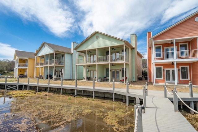 128 Kaleigh Ct Unit B, Hot Springs, AR 71913 - back of house featuring french doors, ceiling fan, a water view, and a balcony