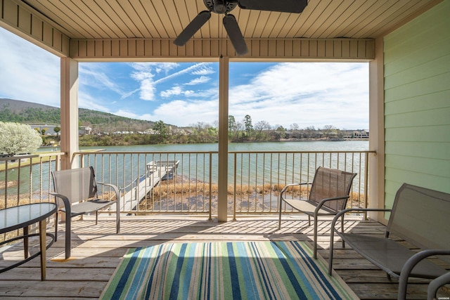 128 Kaleigh Ct Unit B, Hot Springs, AR 71913 - wooden terrace with a water view and ceiling fan
