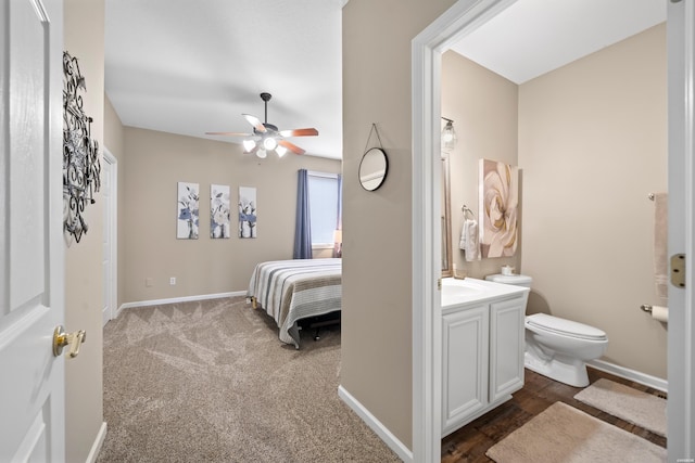 128 Kaleigh Ct Unit B, Hot Springs, AR 71913 - bedroom with baseboards, a sink, carpet floors, a ceiling fan, and connected bathroom