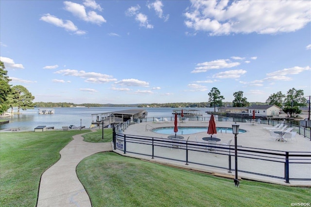 270 Lake Hamilton Dr Unit D6, Hot Springs, AR 71913 - view of property's community with a swimming pool, a water view, and a patio area