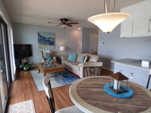 400 Farr Shores Dr Unit 2E, Hot Springs, AR 71913 - living room featuring ceiling fan, light wood finished floors, a textured ceiling, and baseboards
