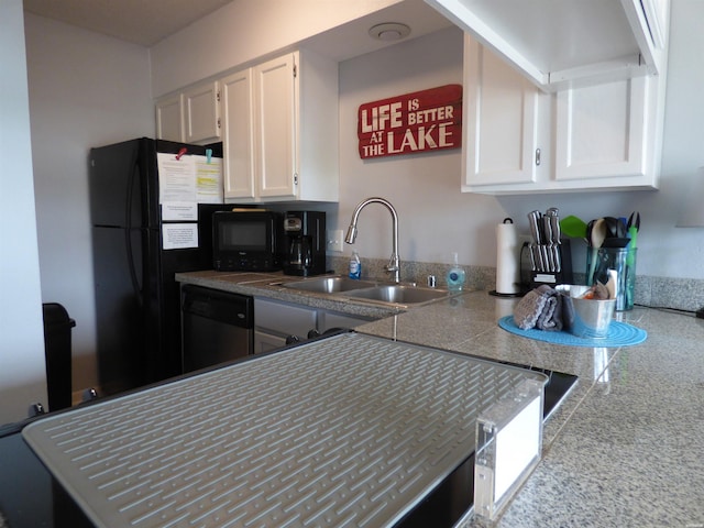 400 Farr Shores Dr Unit 2E, Hot Springs, AR 71913 - kitchen with black appliances, a sink, tile counters, and white cabinets
