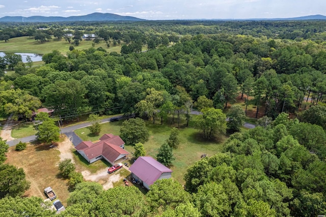 aerial view with a view of trees and a mountain view