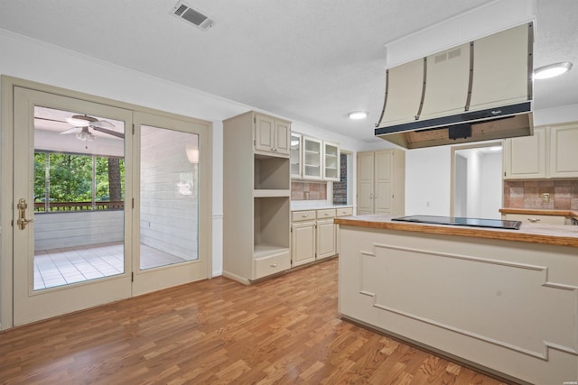 1200 Rock Creek Rd, Hot Springs, AR 71913 - kitchen featuring light wood-style flooring, tasteful backsplash, black electric cooktop, and ceiling fan