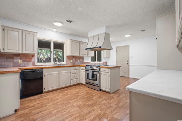 1200 Rock Creek Rd, Hot Springs, AR 71913 - kitchen featuring black dishwasher, stainless steel electric range, extractor fan, a sink, and light wood finished floors