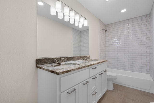 106 Grissom Trl, Hot Springs, AR 71913 - full bathroom featuring double vanity, toilet, washtub / shower combination, tile patterned flooring, and recessed lighting
