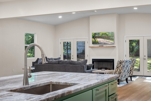 106 Grissom Trl, Hot Springs, AR 71913 - kitchen with green cabinetry, french doors, a sink, and recessed lighting