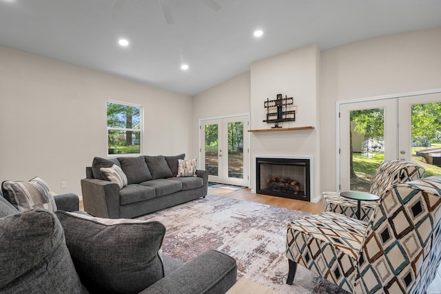 106 Grissom Trl, Hot Springs, AR 71913 - living area featuring french doors, wood finished floors, recessed lighting, a fireplace, and a ceiling fan