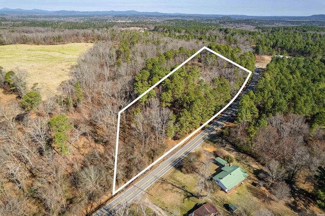 birds eye view of property featuring a forest view