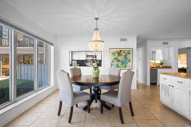 1201 Lakeshore Dr Unit 25, Hot Springs, AR 71913 - dining room with visible vents, light tile patterned floors, ornamental molding, and an inviting chandelier