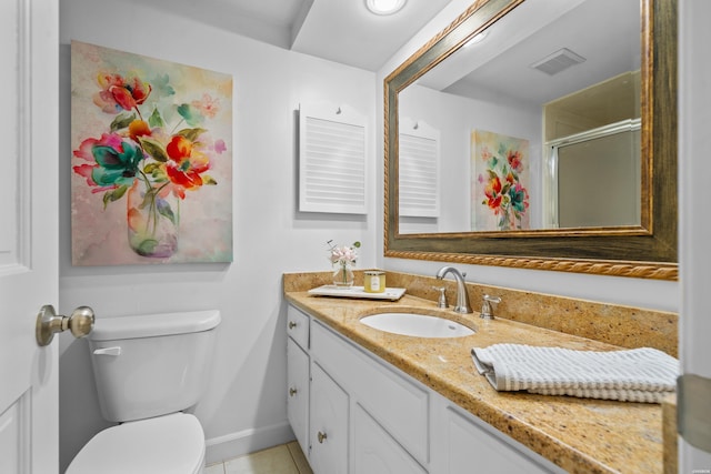 1201 Lakeshore Dr Unit 25, Hot Springs, AR 71913 - full bathroom with visible vents, toilet, vanity, a stall shower, and tile patterned flooring