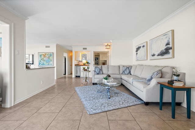 1201 Lakeshore Dr Unit 25, Hot Springs, AR 71913 - living room featuring light tile patterned floors, ornamental molding, and visible vents