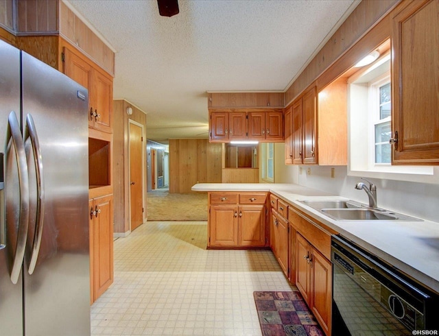 427 Morrison Rd, Arkadelphia, AR 71923 - kitchen featuring freestanding refrigerator, black dishwasher, light countertops, a peninsula, and light flooring