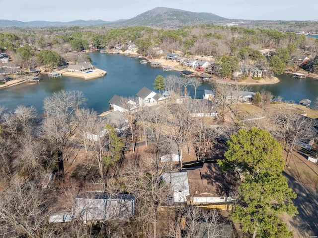 aerial view with a water and mountain view